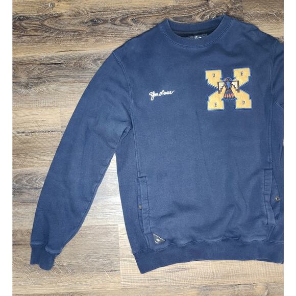 10.Deep New York Men’s Sweatshirt Size Large Navy Crewneck Rise Above Eagle Grap - Picture 2 of 12